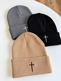 Embroidered Cross Knit Beanie | Christian Faith Hat