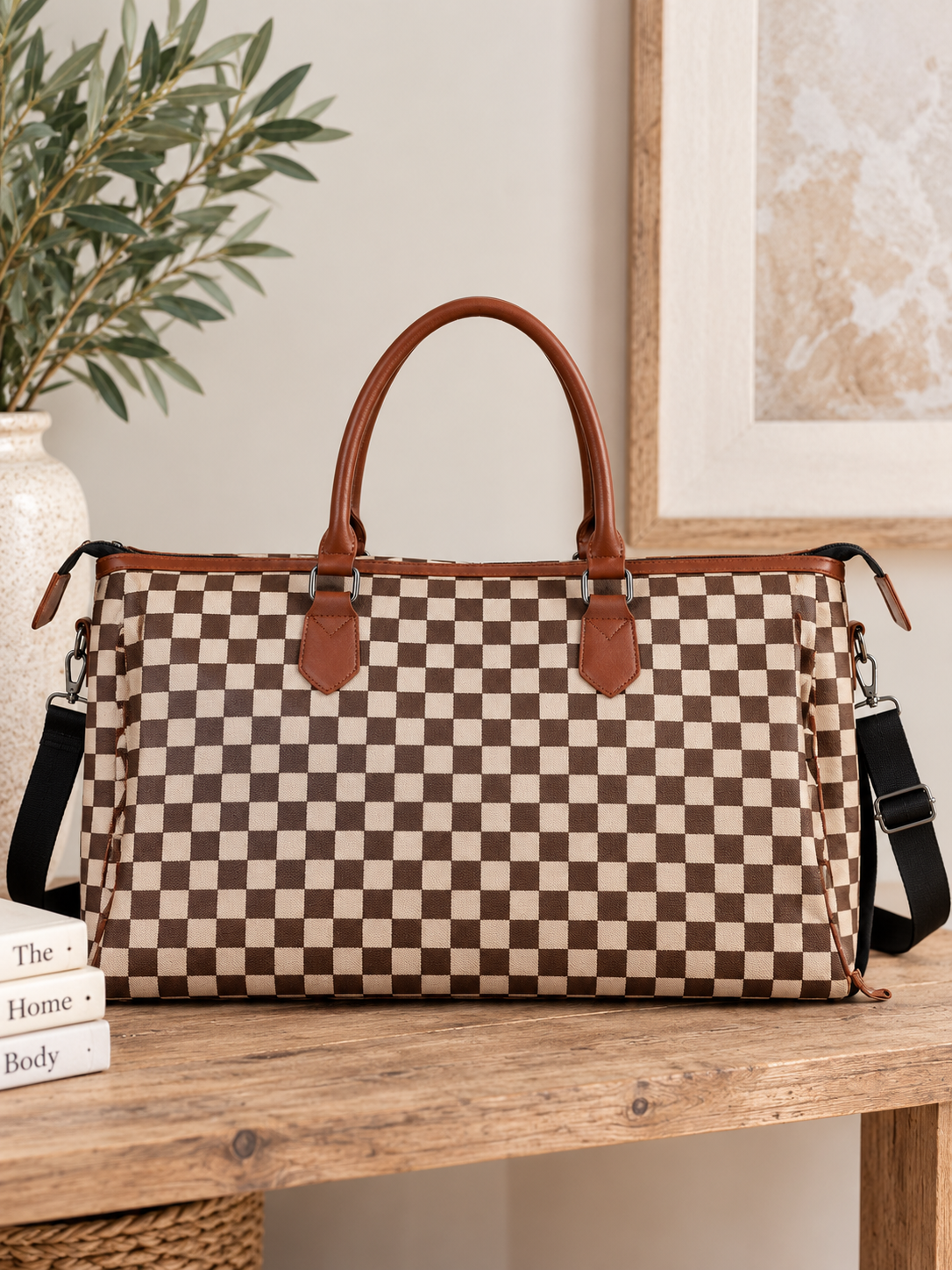 Checkered Canvas Weekender Bag | Travel Duffle